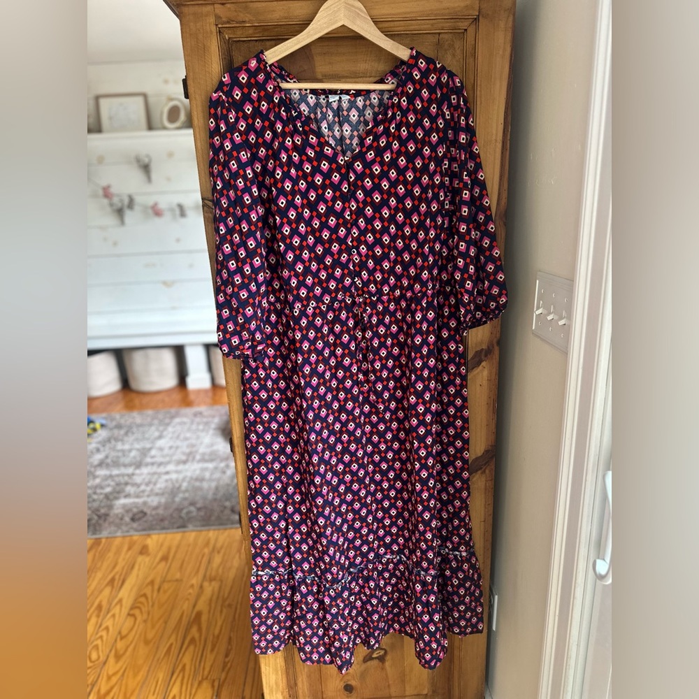 Croft & Barrow Maxi Dress with Pink Diamond Print 1X